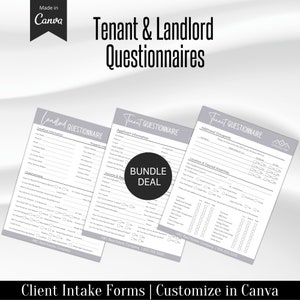 Tenant & Landlord Questionnaire Templates, Real Estate Rental Property Forms, Real Estate Questionnaires, Property Management Forms, Canva