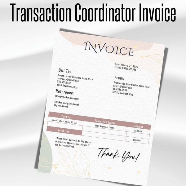 Transaction Coordinator Invoices Etsy Singapore