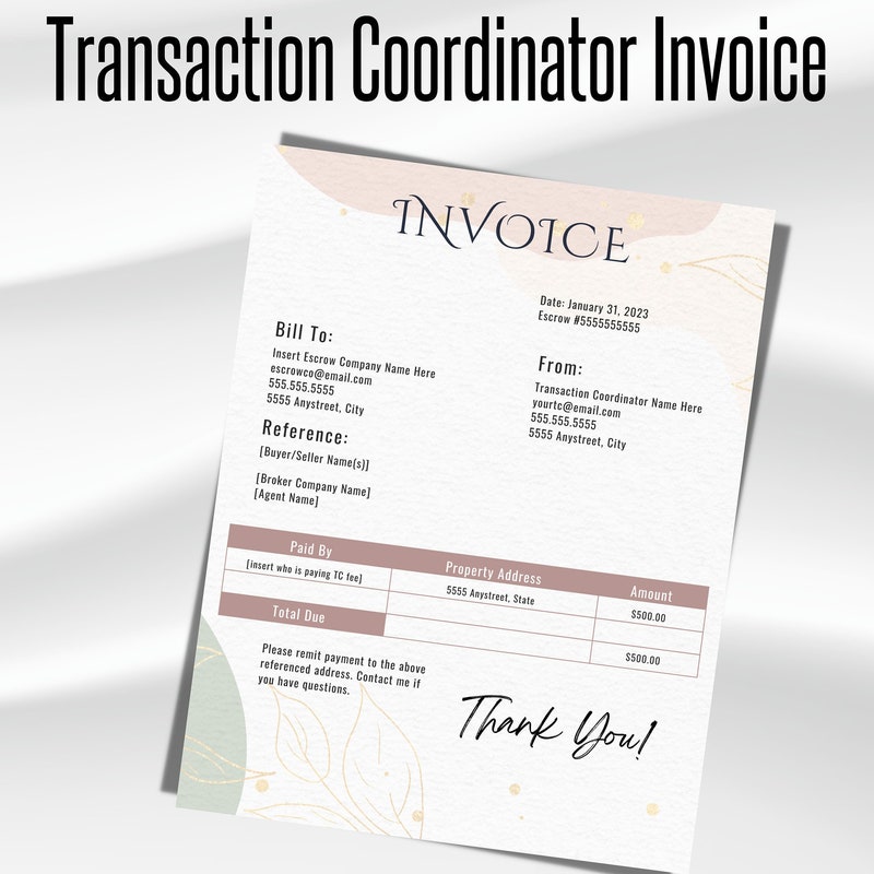 Realtor Invoice Template Etsy