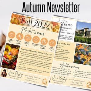 Real Estate Fall Newsletter Template, Realtor Newsletter, Real Estate Email Newsletter, Real Estate News Letter, Autumn Quarterly Newsletter
