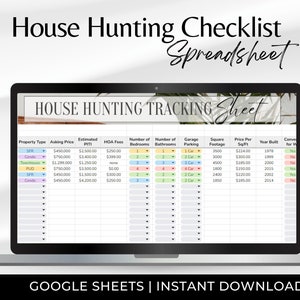 House Hunting Spreadsheet, Spreadsheet for Realtor, House Hunting Schedule, Home Showing Schedule, House Hunting Checklist, Home Search List