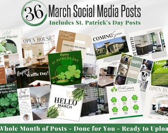 March Real Estate Social Media, Real Estate St. Patrick's Day, March Realtor Marketing, March Real Estate Content, March Realtor Post, Canva