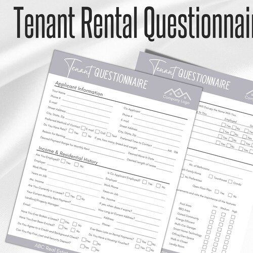 Tenant Rental Questionnaire Real Estate Landlord Forms Etsy