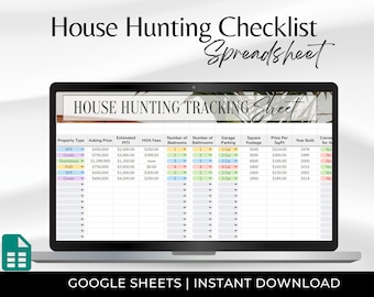 House Hunting Spreadsheet, Spreadsheet for Realtor, House Hunting Schedule, Home Showing Schedule, House Hunting Checklist, Home Search List