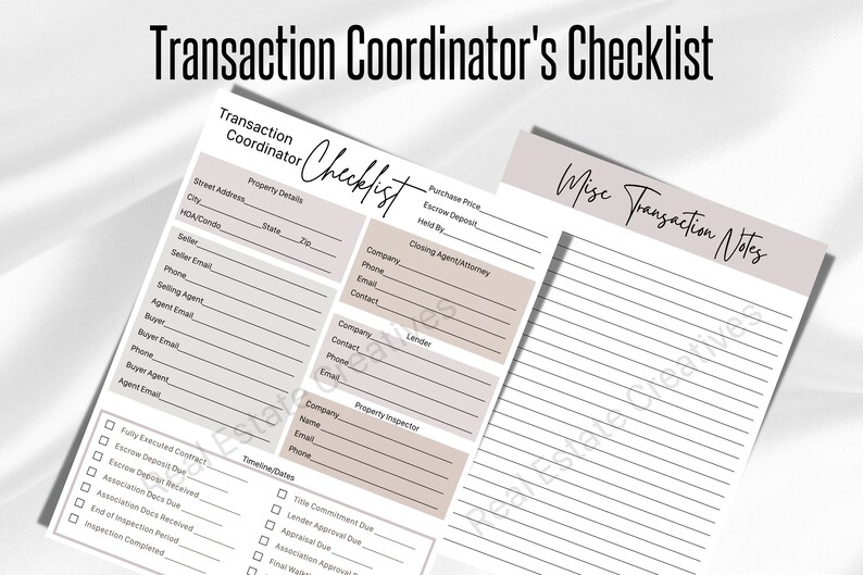 Transaction Coordinator Checklist Transaction Coordinate Etsy