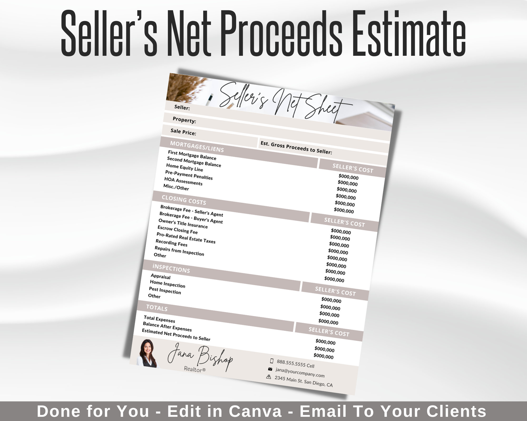 Sellers Net Sheet, Real Estate Sellers Estimated Net Proceeds, Home ...