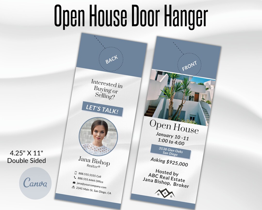 Real Estate Open House Door Hanger, Double Sided Door Hanger, Real