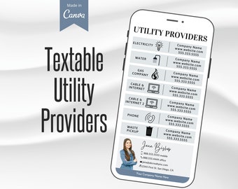 Textable Utility Provider Template, Real Estate Utilities, Utility Services Contact List Text, Realtor Buyer Text Marketing, Realtor Tools