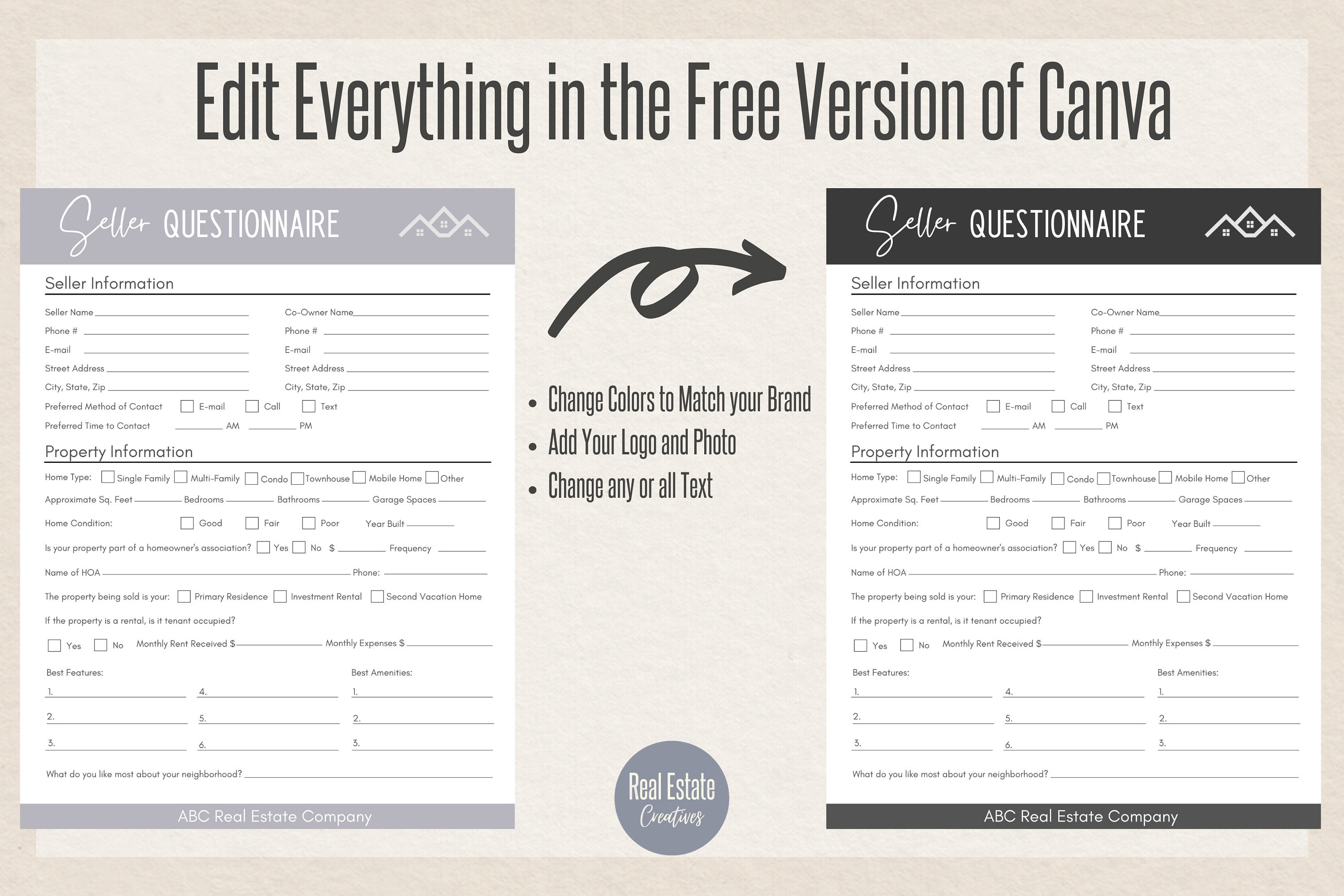 Selling Questionnaire Seller Questionnaire, Seller Intake Form, Seller Questionnaire Canva ...