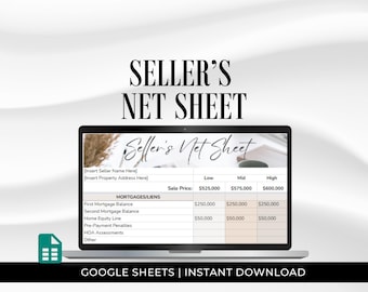 Real Estate Sellers Estimated Net Proceeds Spreadsheet, Sellers Net Sheet, Compare Pricing Scenarios Side by Side, Home Seller Presentation