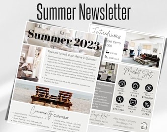 Real Estate Summer Newsletter Template, Real Estate Canva, Summer Quarterly Newsletter, Real Estate News Letter, Realtor Email Newsletter