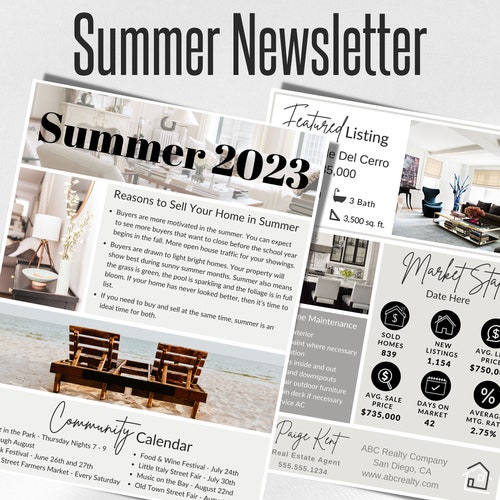 Real Estate Summer Newsletter Template, Real Estate Canva, Summer Quarterly Newsletter, Real Estate News Letter, Realtor Email Newsletter