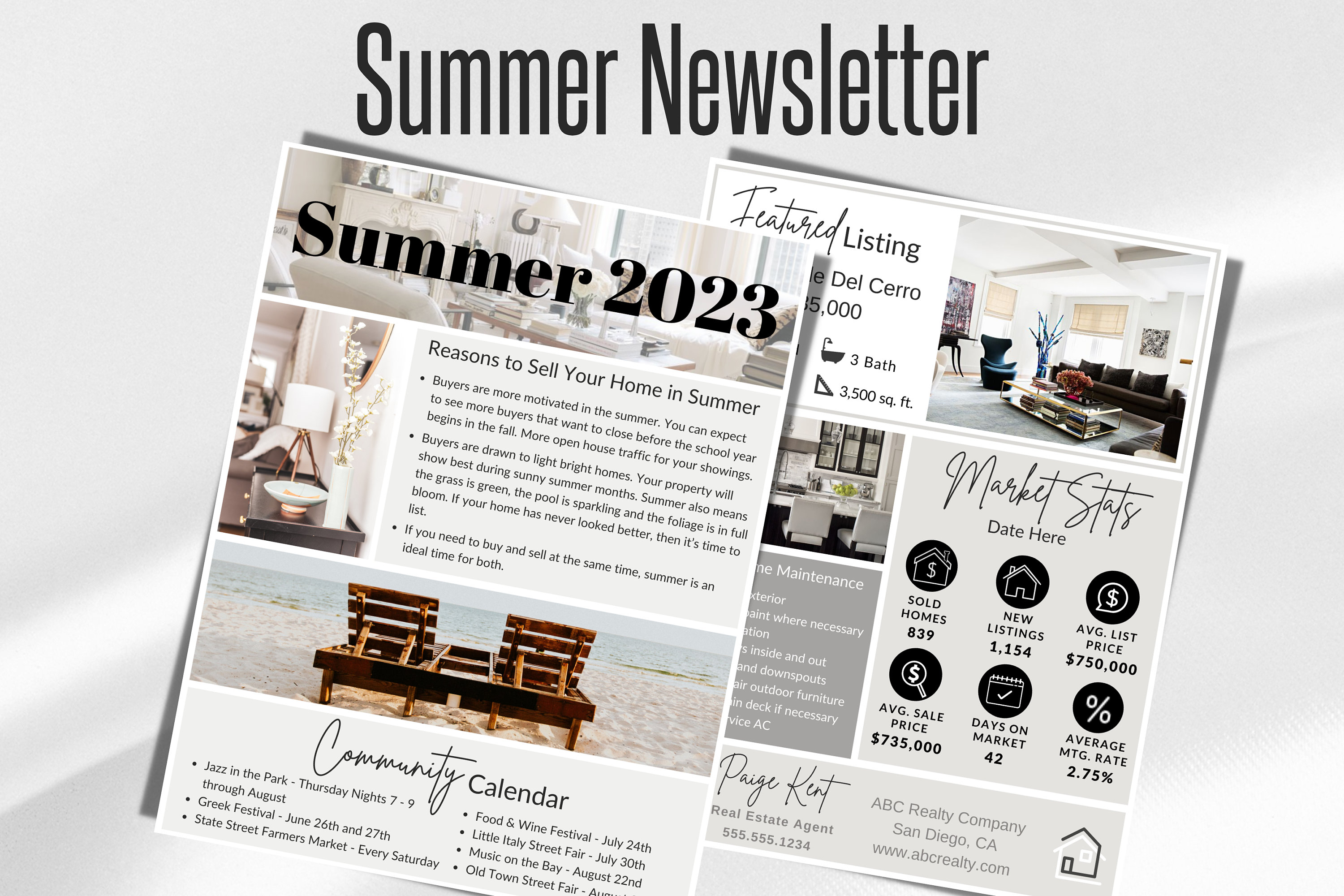 Real Estate Summer Newsletter Template, Real Estate Canva, Summer ...