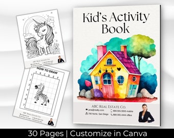 Real Estate Kid's Printable Activity Book, Open House Printable Activity Pages for Kids, Realtor Marketing and Branding, Activities for Kids