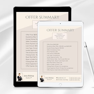 Hoja de presentación de oferta inmobiliaria, Resumen de oferta inmobiliaria, Página de presentación de oferta de compra, Plantilla de oferta inmobiliaria, Plantilla de carta de oferta