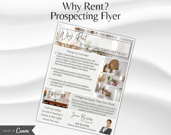 Real Estate Prospecting Flyer Why Rent, Real Estate Marketing, Modern Real Estate, Realtor Canva Template, Farming Flyer, Renter Letter, PDF