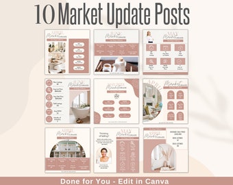 Housing Market Update Posts, Real Estate Market Statistics, Realtor Social Media Templates, Market Update Canva Template, Real Estate Market