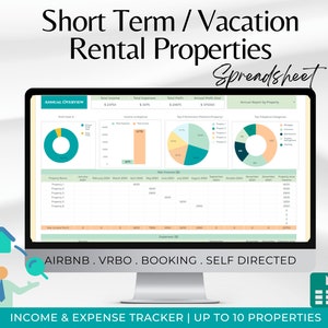 Rental Property Income & Expenses Spreadsheet, Short Term Vacation Rental Properties Bookkeeping Tracking Spreadsheet, Property Management