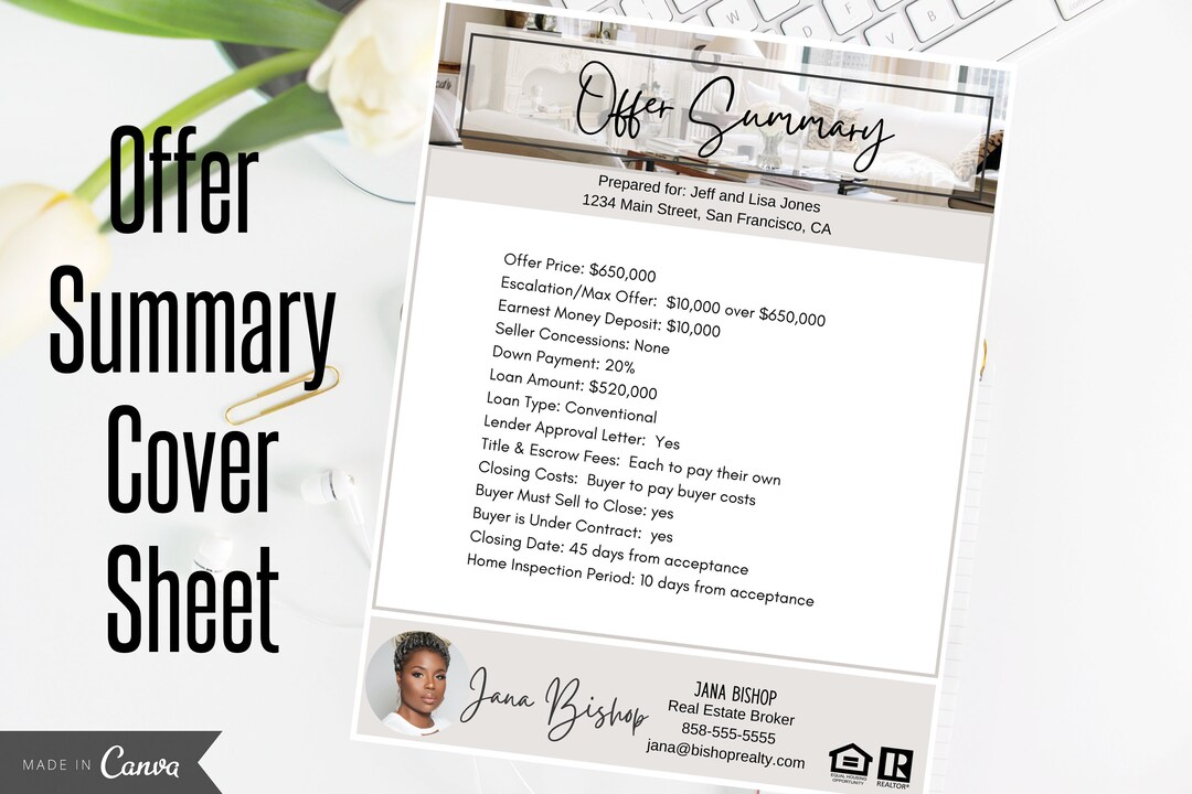 Real Estate Offer Summary Real Estate Offer Cover Sheet Real - Etsy