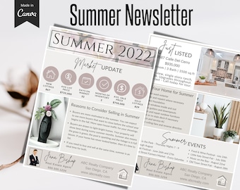 Real Estate Summer Newsletter Template, Realtor Newsletter, Real Estate Canva, Printable Email Newsletter, Quarterly Summer News Letter PDF