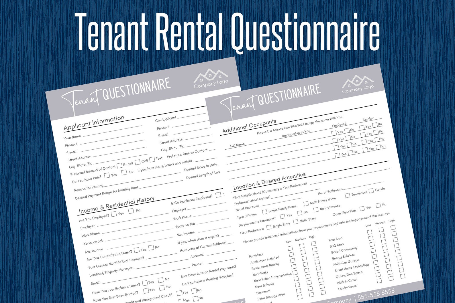 Tenant Rental Questionnaire Real Estate Landlord Forms Etsy