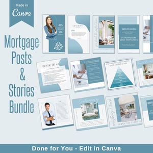 Mortgage Broker Social Media, Mortgage Lender Instagram, Mortgage Loan Officer Marketing Template Blue, Home Loan Broker Social Media Bundle