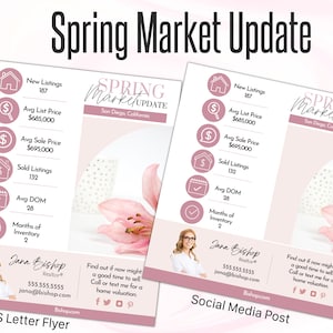 Actualización del mercado inmobiliario de primavera, plantilla de estadísticas del mercado inmobiliario, redes sociales de actualización del mercado inmobiliario, plantillas de Canva de actualización del mercado