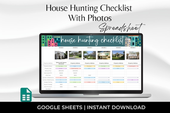 House Hunting Checklist with Pics, House Hunting Schedule, Realtor Home Showing Schedule, House Hunting Spreadsheet, Home Search Score Card