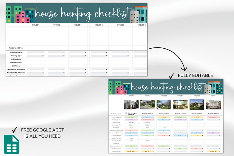 House Hunting Checklist With Pics, House Hunting Schedule, Realtor Home