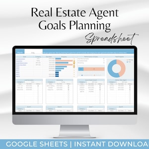 Real Estate Agent Business Planning Spreadsheet, Real Estate Goal Tracker, Real Estate Google Sheet Tracker, Goals Planner Spreadsheet