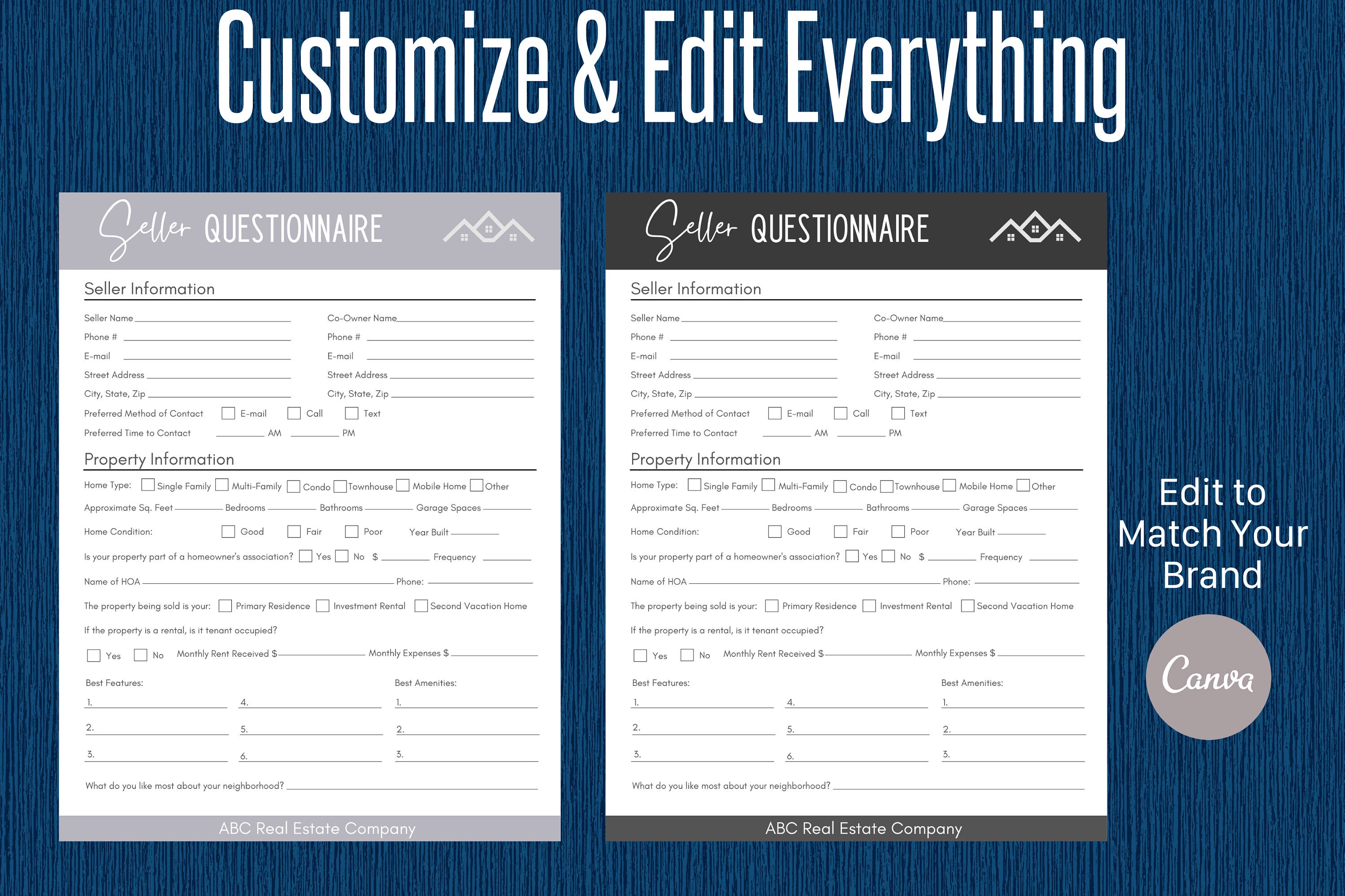 Selling Questionnaire Seller Questionnaire, Seller Intake Form, Seller Questionnaire Canva ...