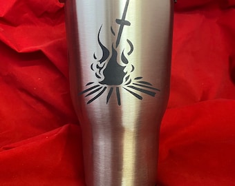 Lasergraverad kaffemugg med Bonfire, anpassningsbar Dark Soul-laseretsad Souls Bonfire-tumbler, nördig videospelspresent, Elden Bonfire-fanart