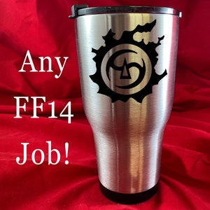 Final Fantasy XIV Job Coffee Mug, FFXIV Tumbler Laser Etched with Custom FF14 Job Symbol, Any FFXIV Class Icon, Personalized Gift for Gamer