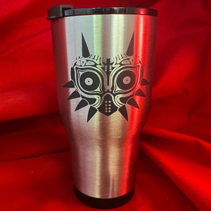 Zelda Mask Tumbler, Major Mask Custom Laser Engraved Zelda Mug, LoZ Customizable Gamer Gift, Majora Logo Cup, Retro Gaming Geek Gift