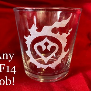 Final Fan XIV Job Whiskey Glass, Laser Etched Custom Glass FF14 Job Symbol, Any FFXIV Class Icon, Dragoon, White Mage, Reaper, Sage, Warrior