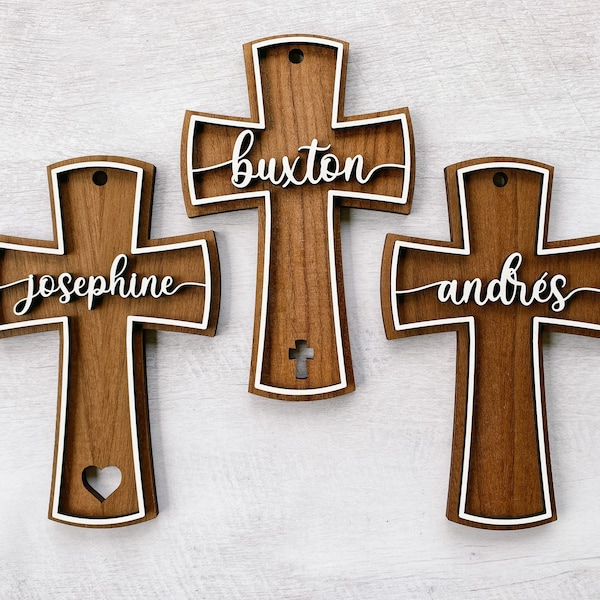 Personalized baptism cross with gift box | custom name cross | christening and baptism gift | first communion gift | walnut wood name cross