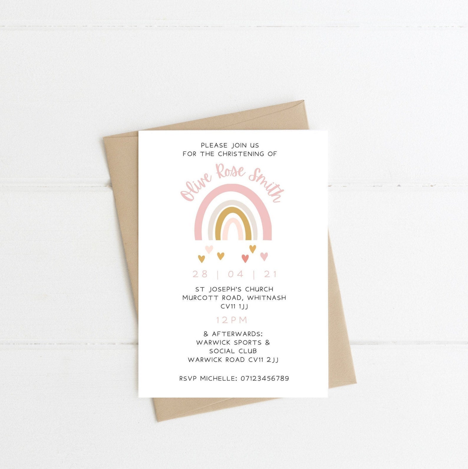 Rainbow Christening Invitation / PRINTED Baptism Invite / Boho Etsy UK