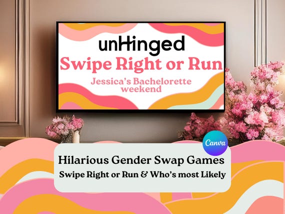 Unhinged Swipe Right or Run (Canva Instant Download) Funny Bachelorette Games