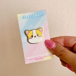 Kawaii Corgi Face Gold Plated Hard Enamel Pin image 1