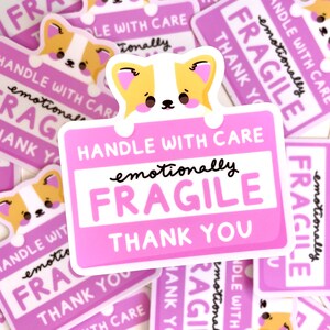 Handle With Care Emotionally Fragile Thank You Matte Vinyl Sticker Kawaii Cute Bujo Laptop Decal image 2