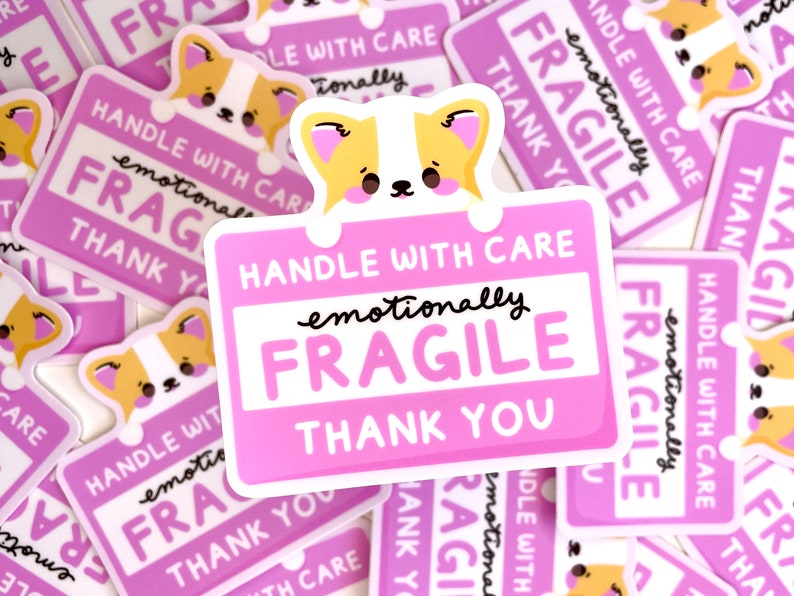 Handle With Care Emotionally Fragile Thank You Matte Vinyl Sticker Kawaii Cute Bujo Laptop Decal image 2