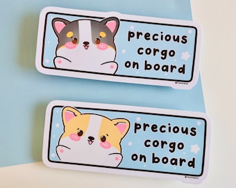 Precious Corgo on Board Glossy Vinyl Bumper Sticker | Kawaii Cute Bujo Planner Journal Laptop Decal Car
