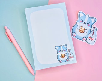 Milk & Cookies Corgi 4x6" Note Pad | Dog Pet Parents Funny Cute | Planner Journal Stationery Reminders Memo Pad