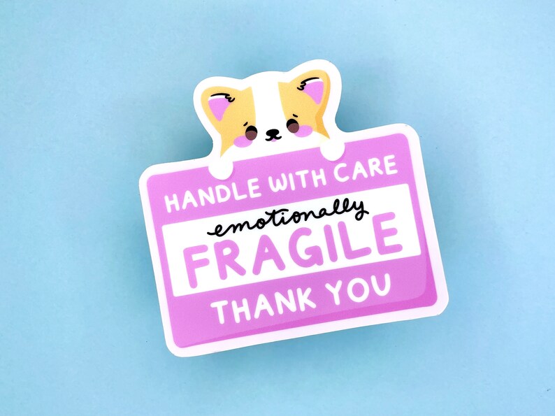 Handle With Care Emotionally Fragile Thank You Matte Vinyl Sticker Kawaii Cute Bujo Laptop Decal image 1