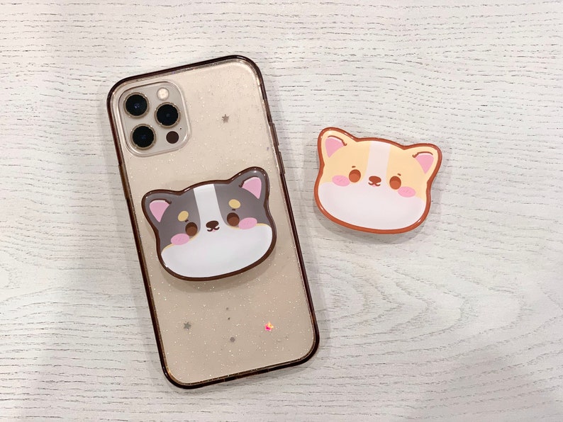 Precious Corgo Head Phone Grip 3M Adhesive Cute Corgi Face for Phone Cases image 1