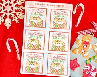 Baked With Love Corgi Gift Tag Labels | Holidays Xmas Christmas Dog Parent Pets | Sticker Sheet | Bakery Cookies Cakes Sweets