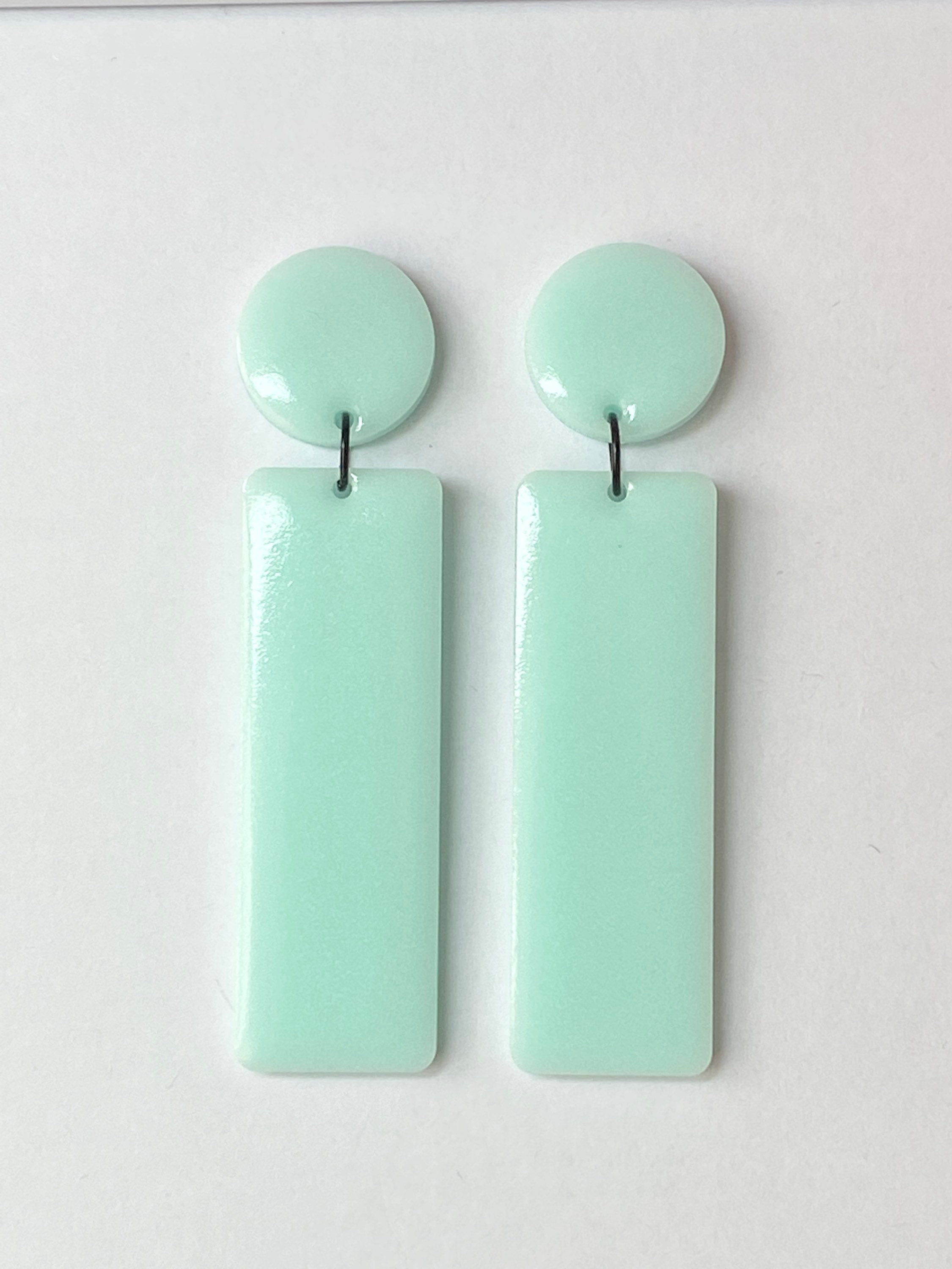 Mint green dangle earrings handmade resin earrings mint Etsy