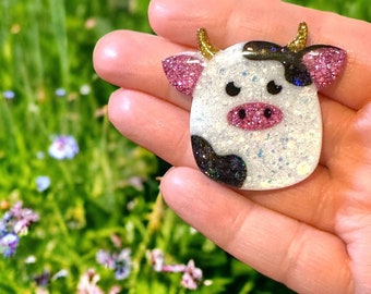 Cow brooch, needle minder, cow gift, cow, cow brooch, glitter cow, cow jewellery, cow gifts, cow needle minder, cross stitch