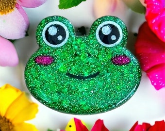 Handmade resin frog brooch, needle minder, frog gift, frog, frog brooch, glitter frog, frog jewellery, frog gifts, frog needle minder