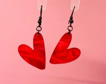 Acrylic heart earrings, heart dangles, red heart dangles, valentines earrings, valentines gift, earrings for Valentines Day,